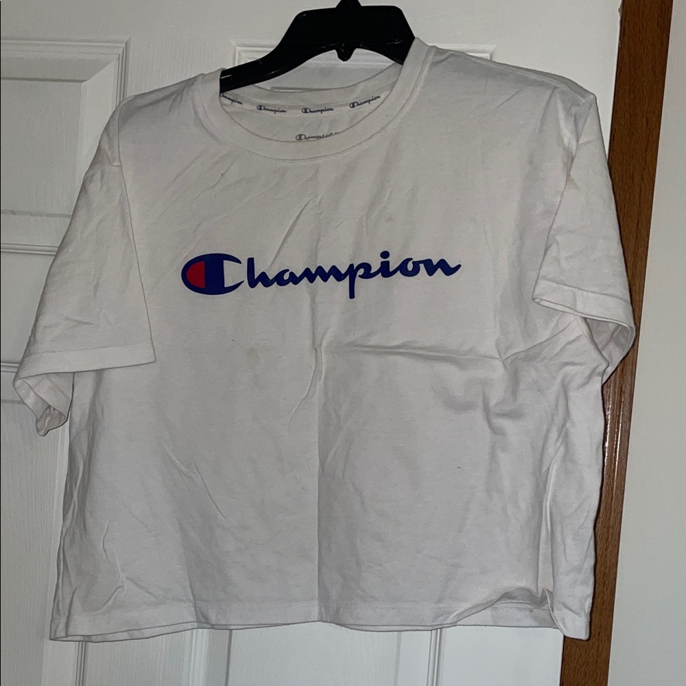 Champion White Crop Top with Blue Logo